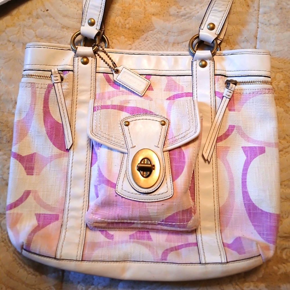 Coach satchel 15x11 in.white and pink